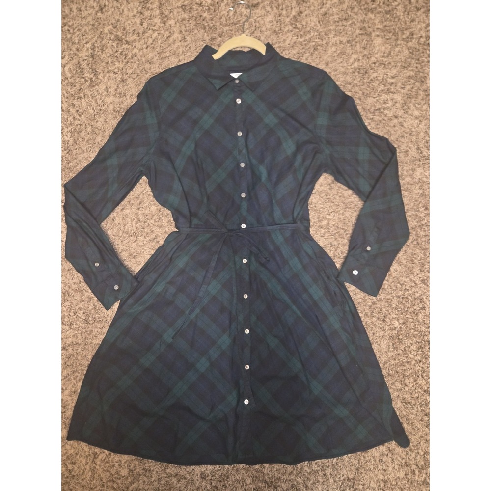 Women's UNTUCKit Navy Green Plaid Long Sleeve Shirt Dress Size 14 Holly Fall